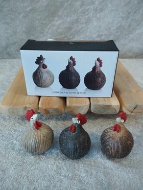 Höna Woodie  3 pack  5 cm  beige  grå  brun